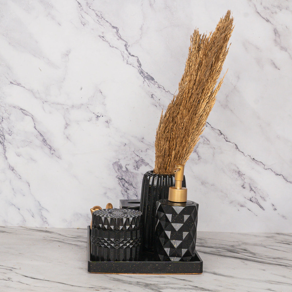 Nebula Bathroom Set in Charcoal Black, handcrafted bathroom accessories set