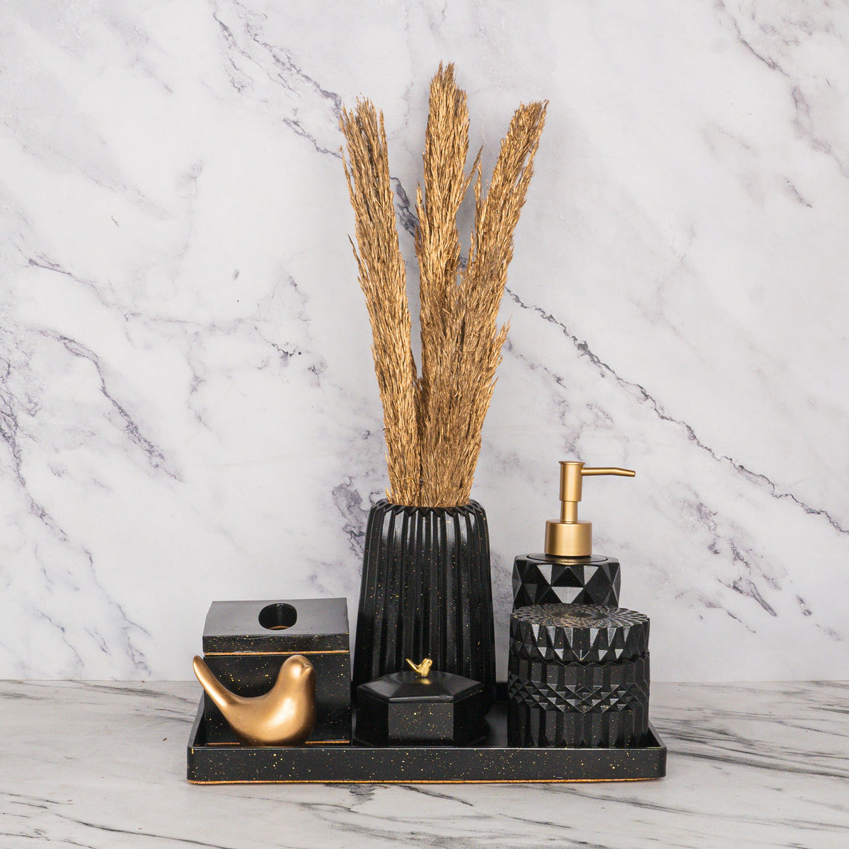 Nebula Bathroom Set in Charcoal Black, handcrafted bathroom accessories set