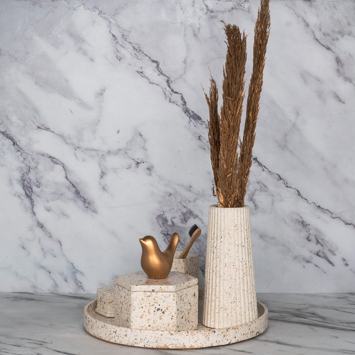 Nest Bathroom Set in Moon Light, handcrafted bathroom accessories set