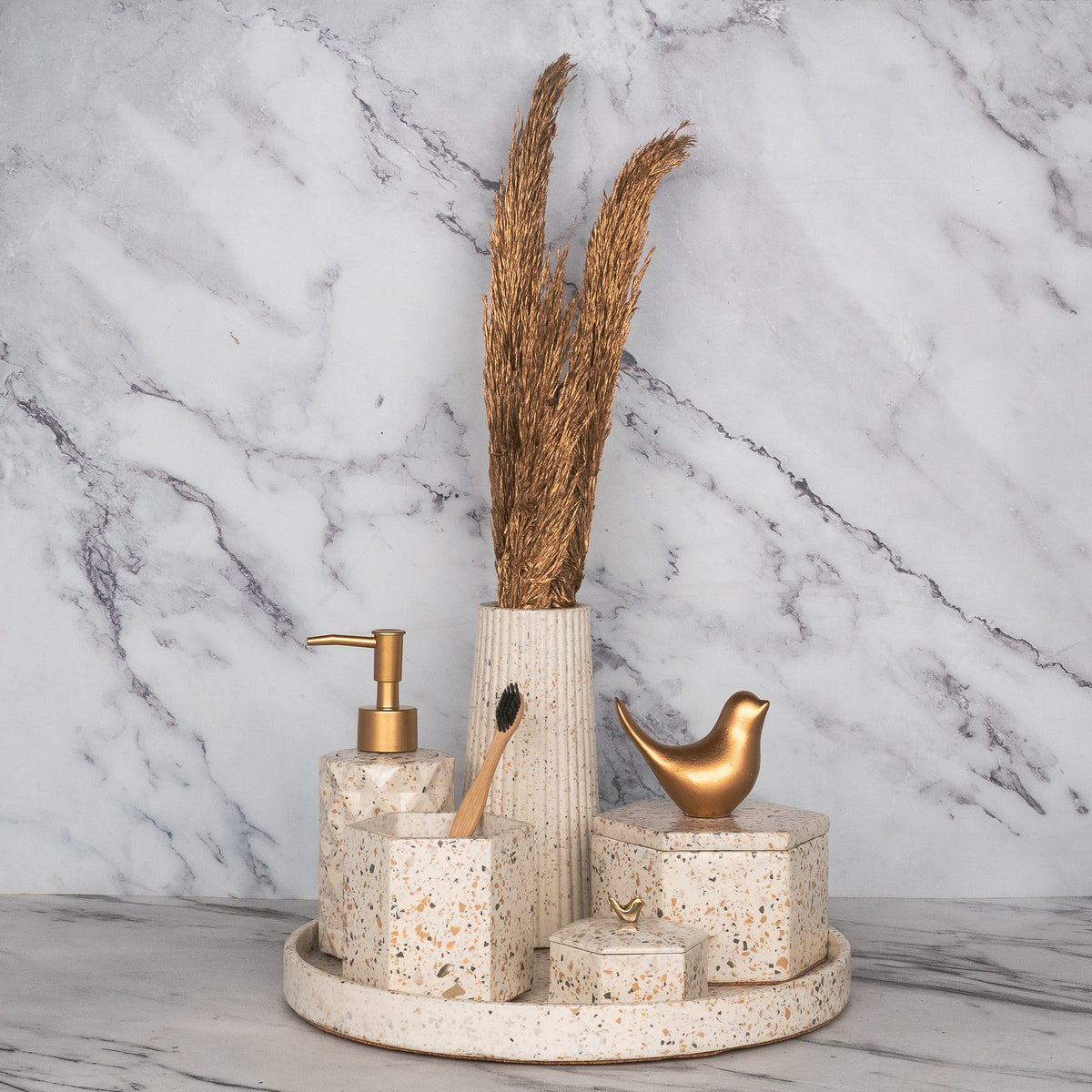 Nest Bathroom Set in Moon Light, handcrafted bathroom accessories set