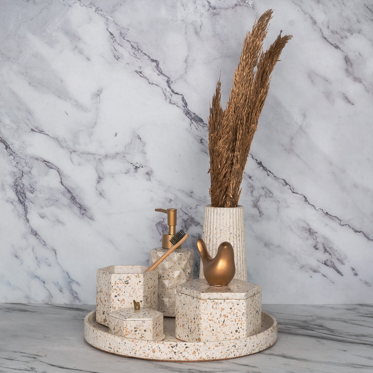 Nest Bathroom Set in Moon Light, handcrafted bathroom accessories set