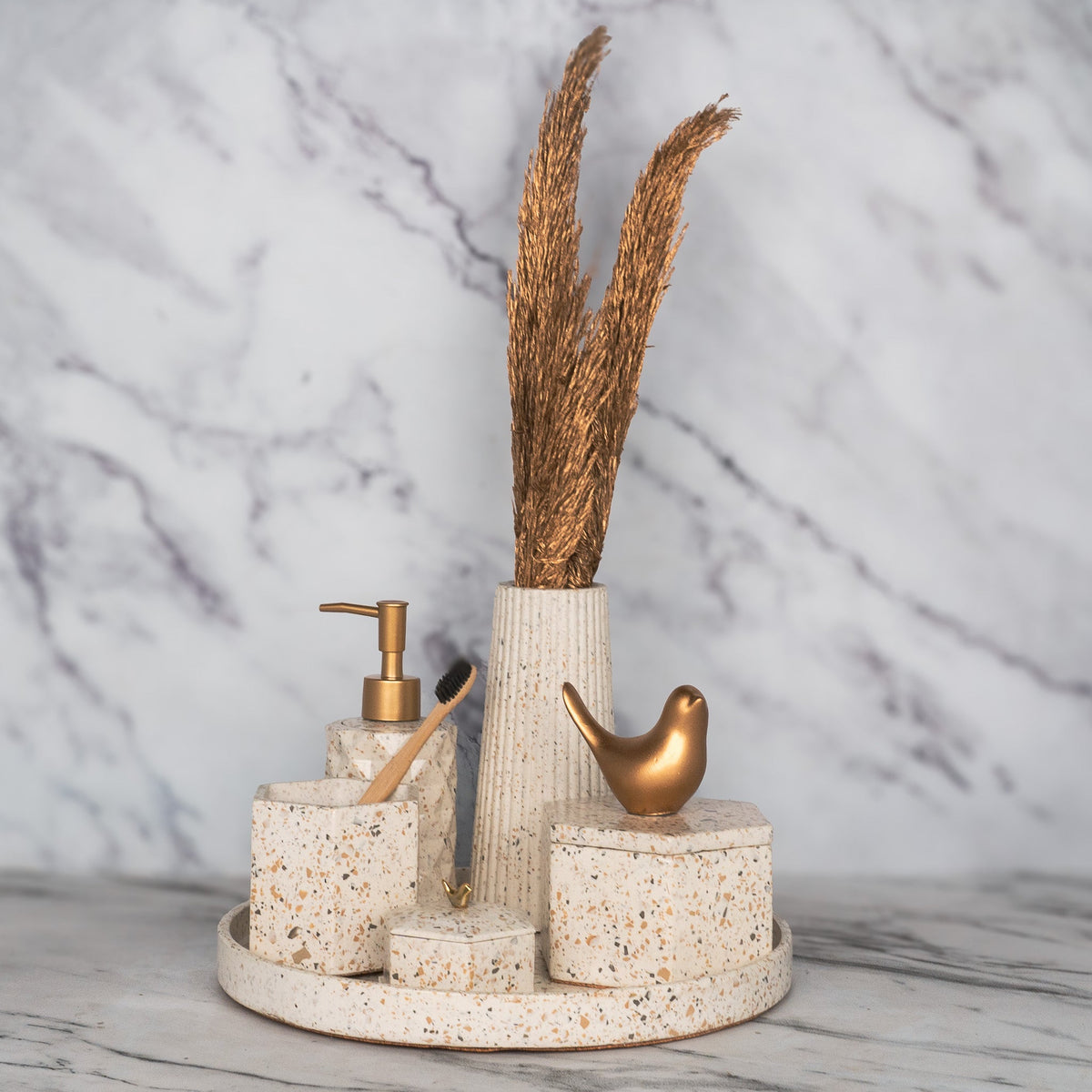 Nest Bathroom Set in Moon Light, handcrafted bathroom accessories set
