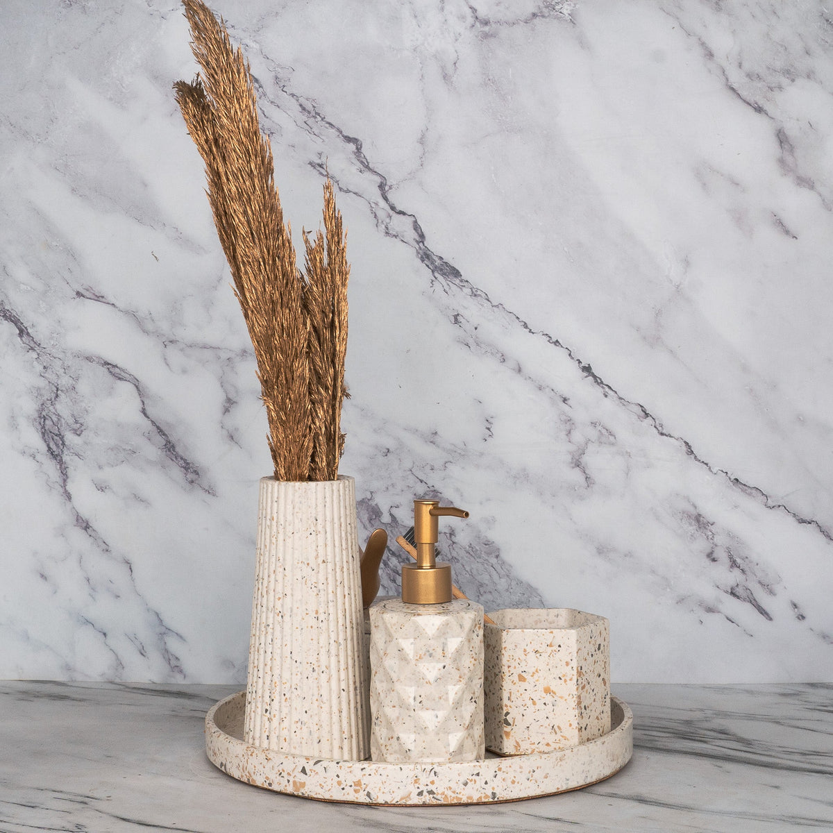 Nest Bathroom Set in Moon Light, handcrafted bathroom accessories set
