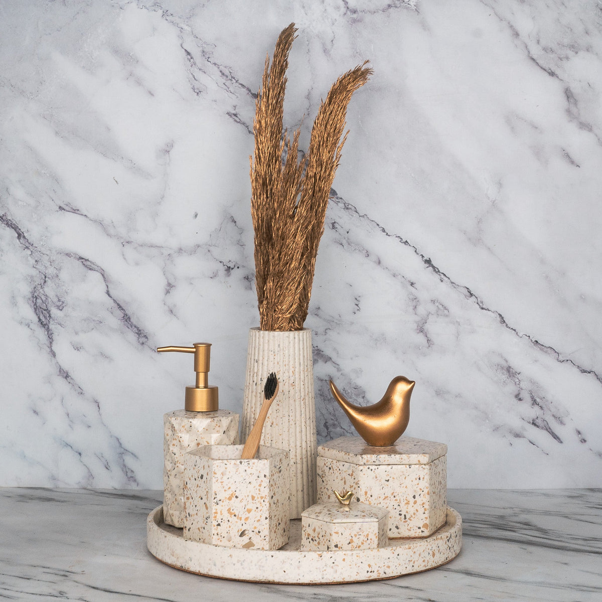 Nest Bathroom Set in Moon Light, handcrafted bathroom accessories set