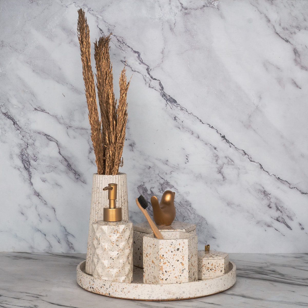 Nest Bathroom Set in Moon Light, handcrafted bathroom accessories set