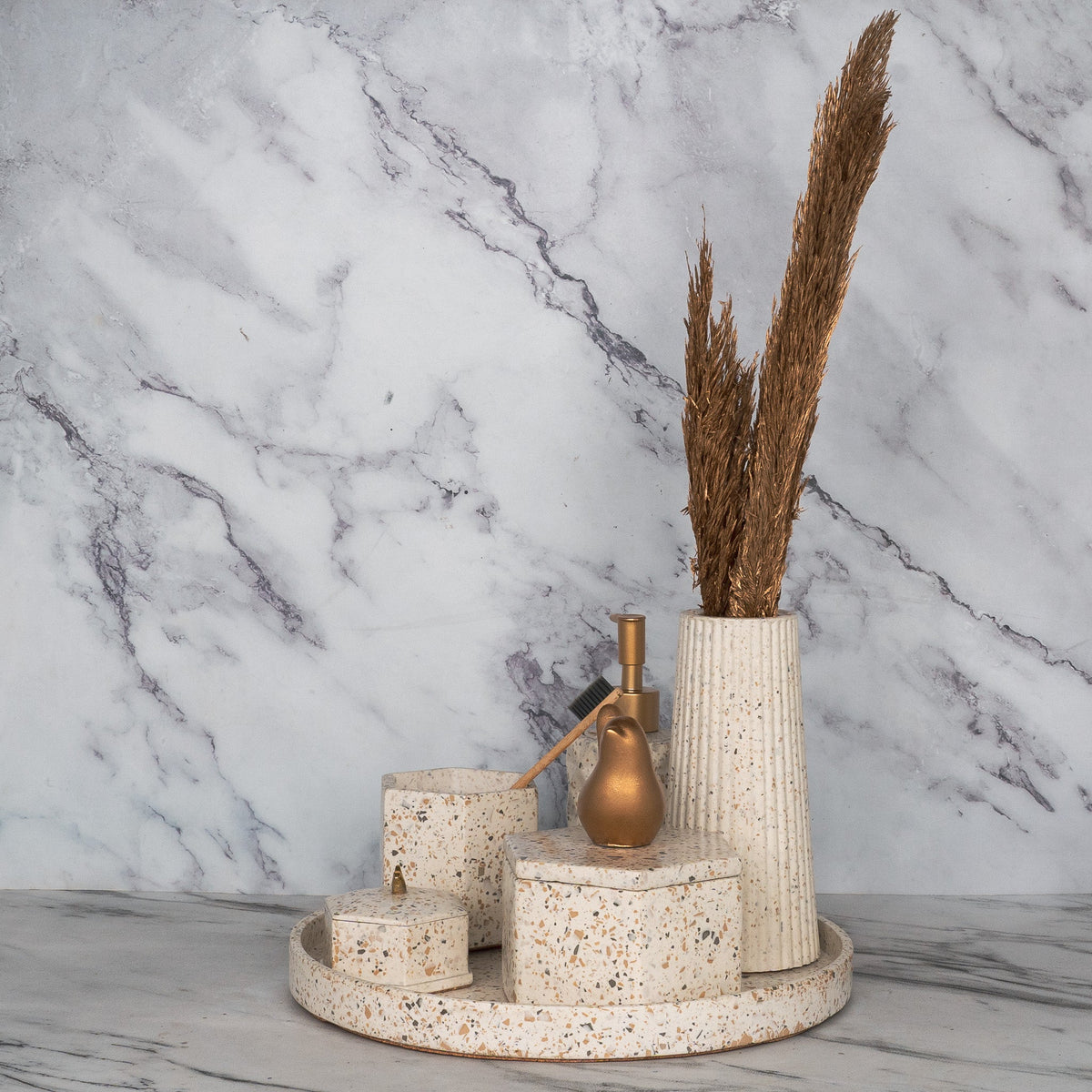 Nest Bathroom Set in Moon Light, handcrafted bathroom accessories set