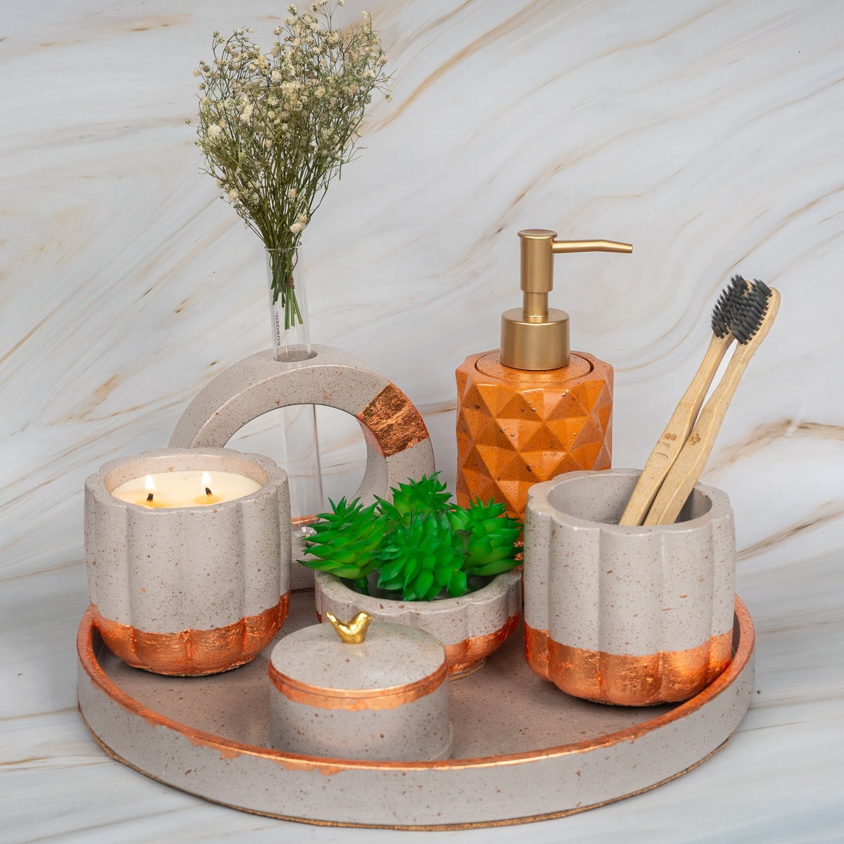Nirvana Bathroom Set in Silver Feather, handcrafted bathroom accessories set