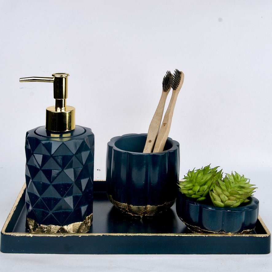 Opal Bathroom Set in Nautical Depth, handcrafted bathroom accessories set
