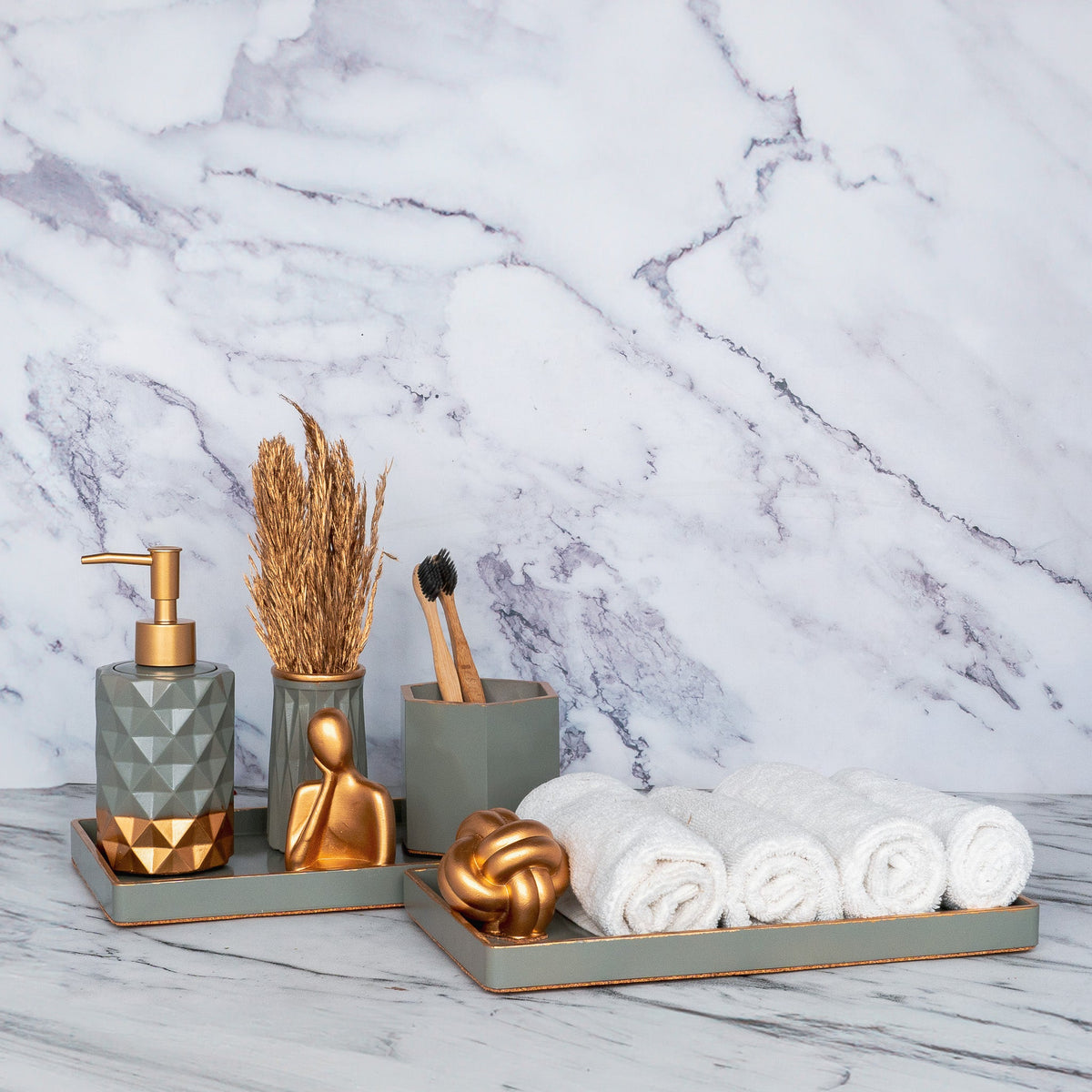 Palermo Bathroom Set in Burnished Grey, handcrafted bathroom accessories set