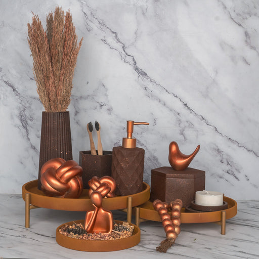 Pandora Bathroom Set in Vintage Walnut, handcrafted bathroom accessories set