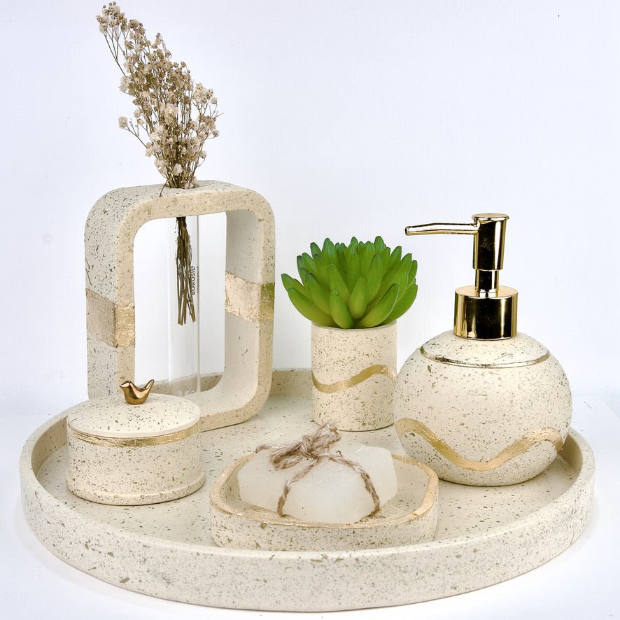 Pearl Bathroom Set in Moon Light, handcrafted bathroom accessories set