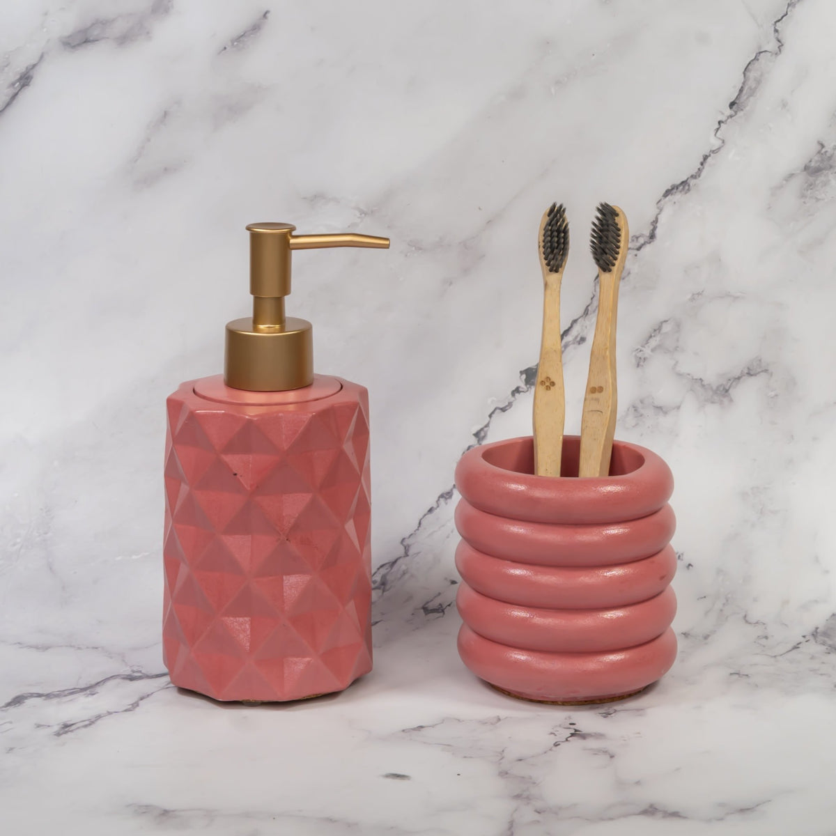 Peony Bathroom Set in Serene Blush, handcrafted bathroom accessories set