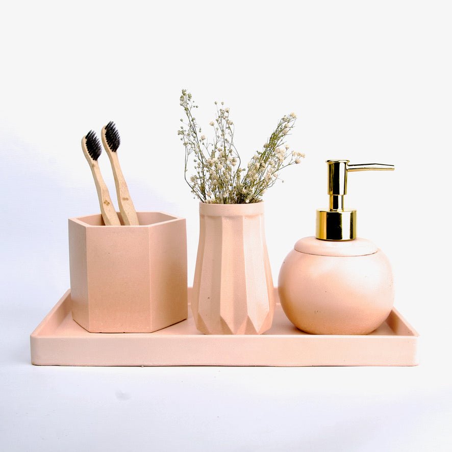 Petra Bathroom Set in Sunset Glow, handcrafted bathroom accessories set
