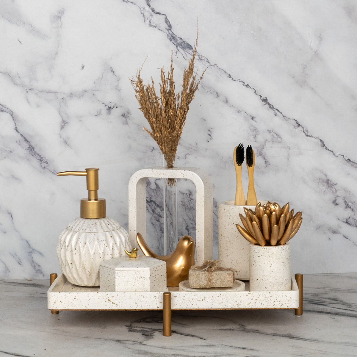 Pharaoh Bathroom Set in Moon Light, handcrafted bathroom accessories set