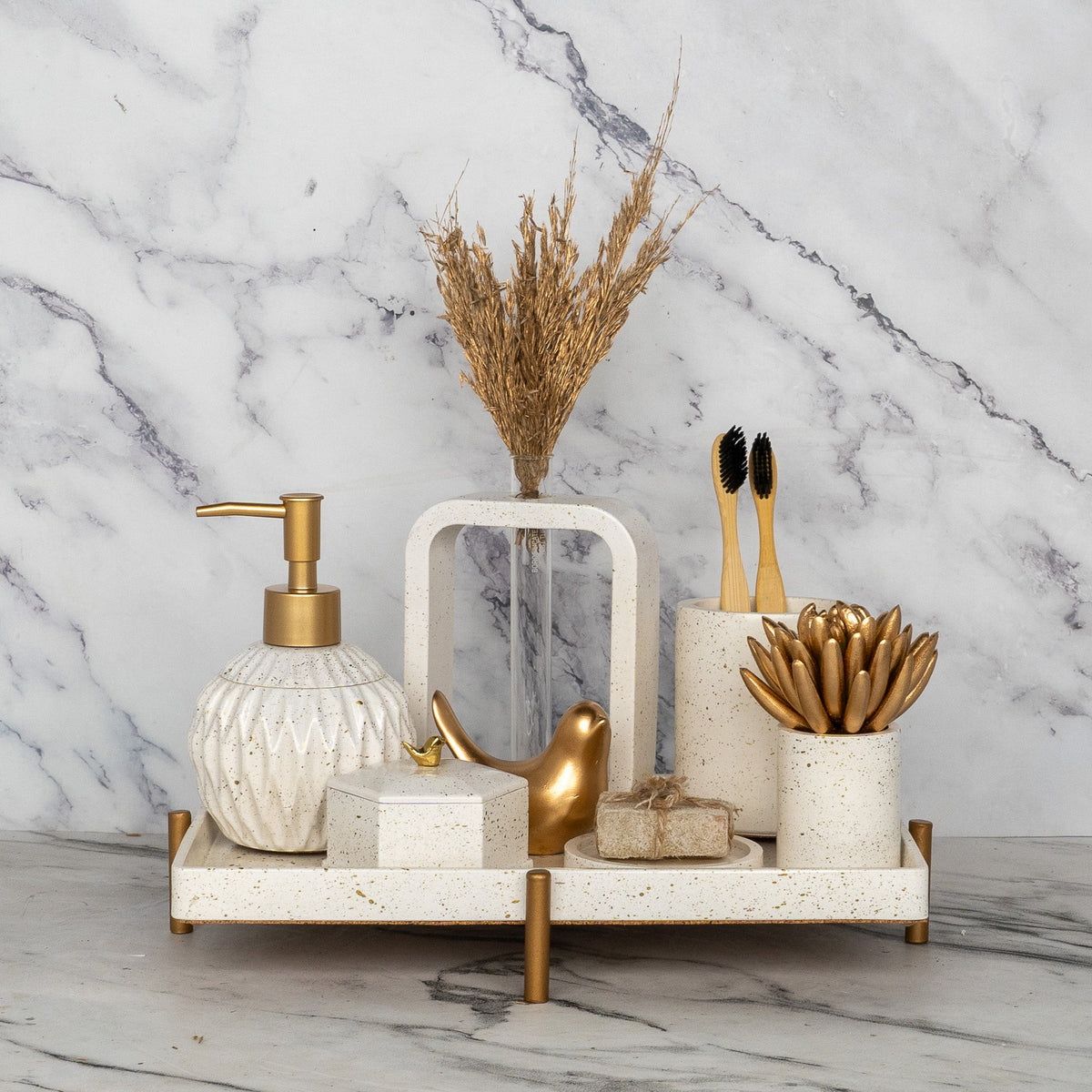 Pharaoh Bathroom Set in Moon Light, handcrafted bathroom accessories set