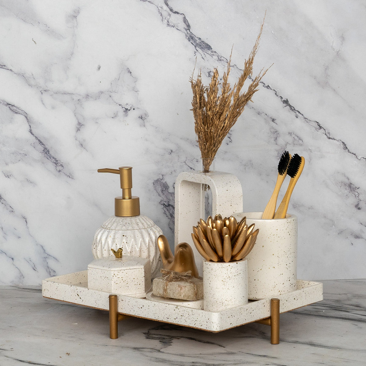Pharaoh Bathroom Set in Moon Light, handcrafted bathroom accessories set
