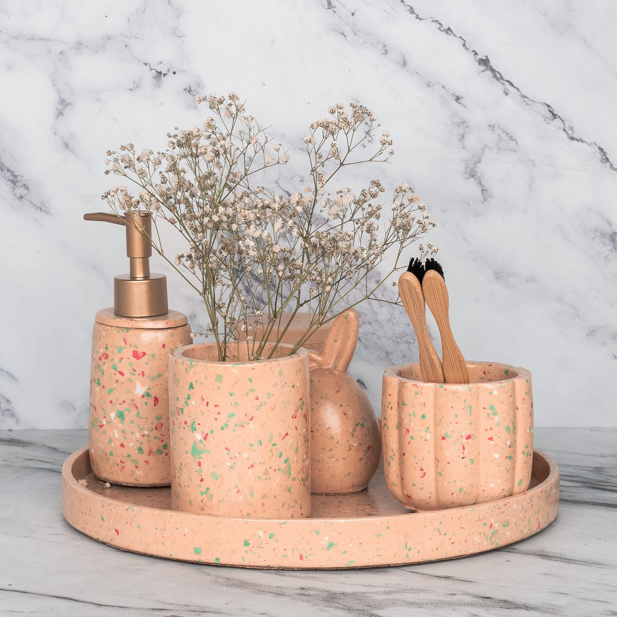 Pixie Bathroom Set in Sunset Glow, handcrafted bathroom accessories set