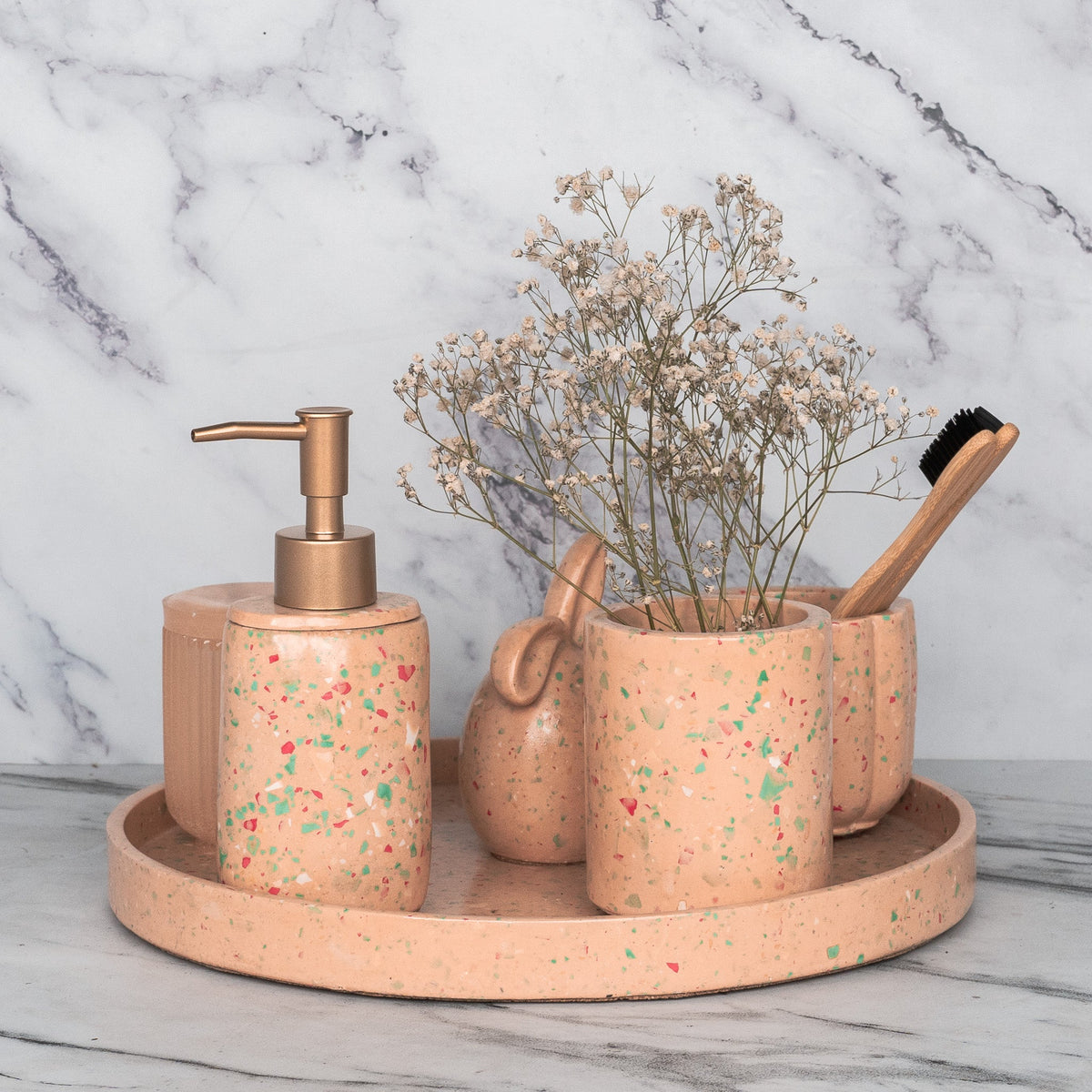 Pixie Bathroom Set in Sunset Glow, handcrafted bathroom accessories set