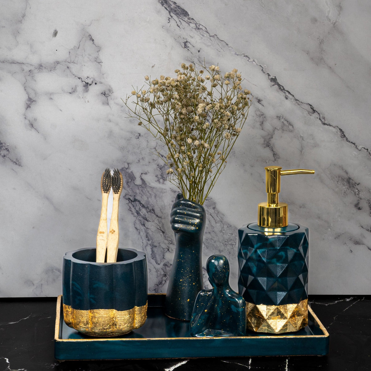 Radiance Bathroom Set in Nautical Depth, handcrafted bathroom accessories set