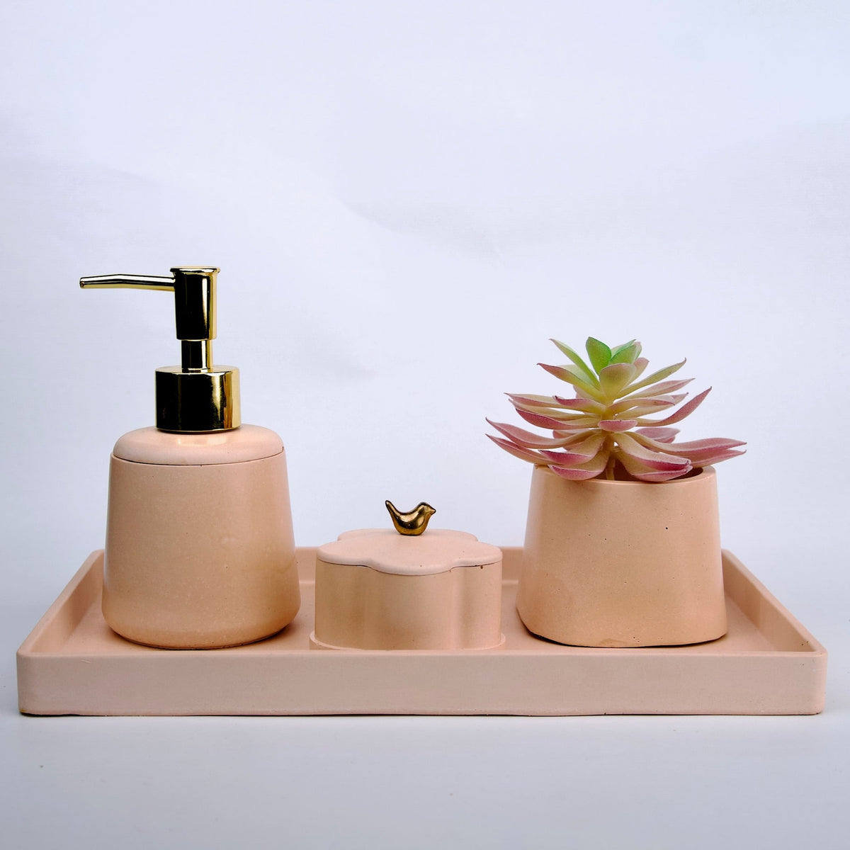 Rose Garden Bathroom Set in Sunset Glow, handcrafted bathroom accessories set