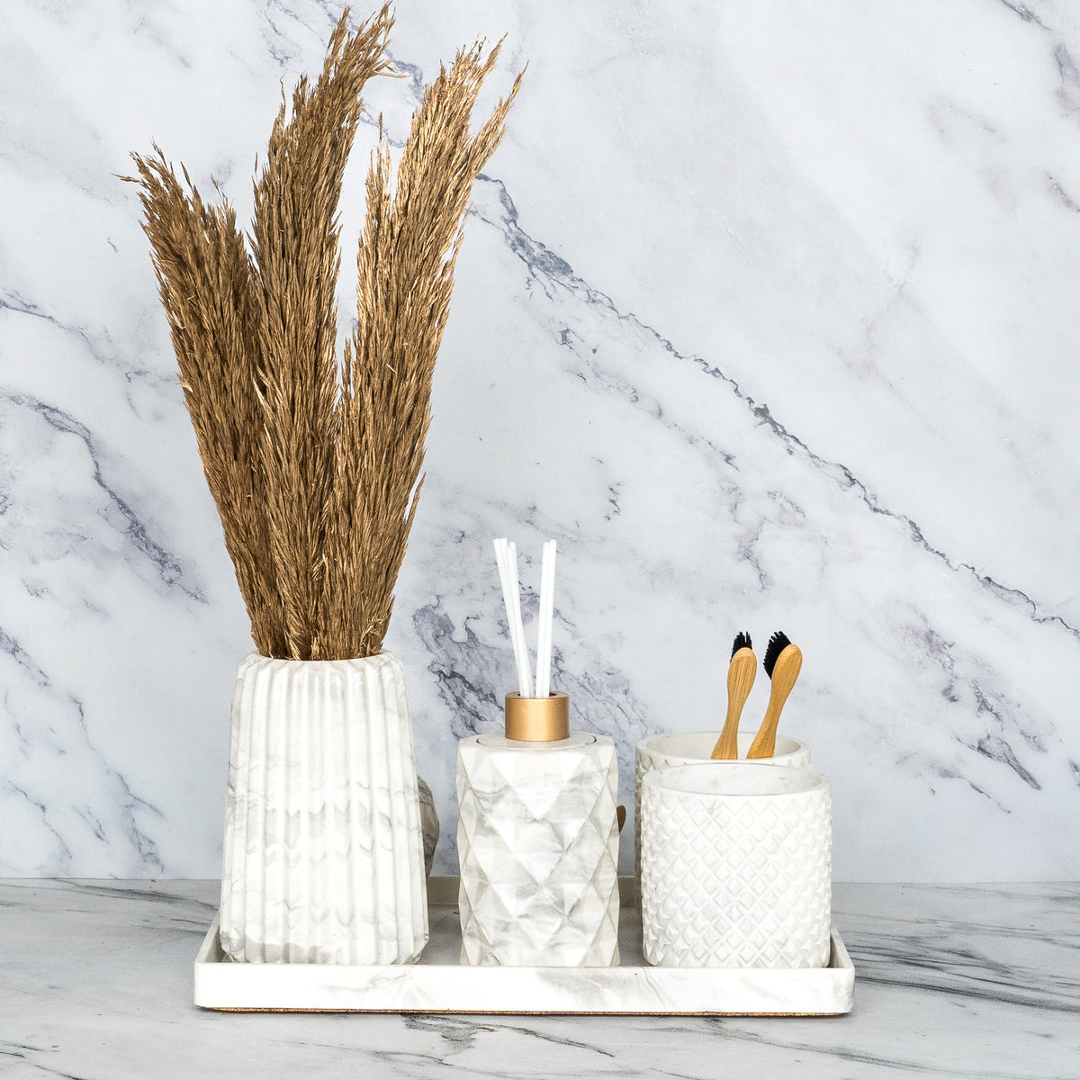 Sattvario Bathroom Set in Moon Light, handcrafted bathroom accessories set