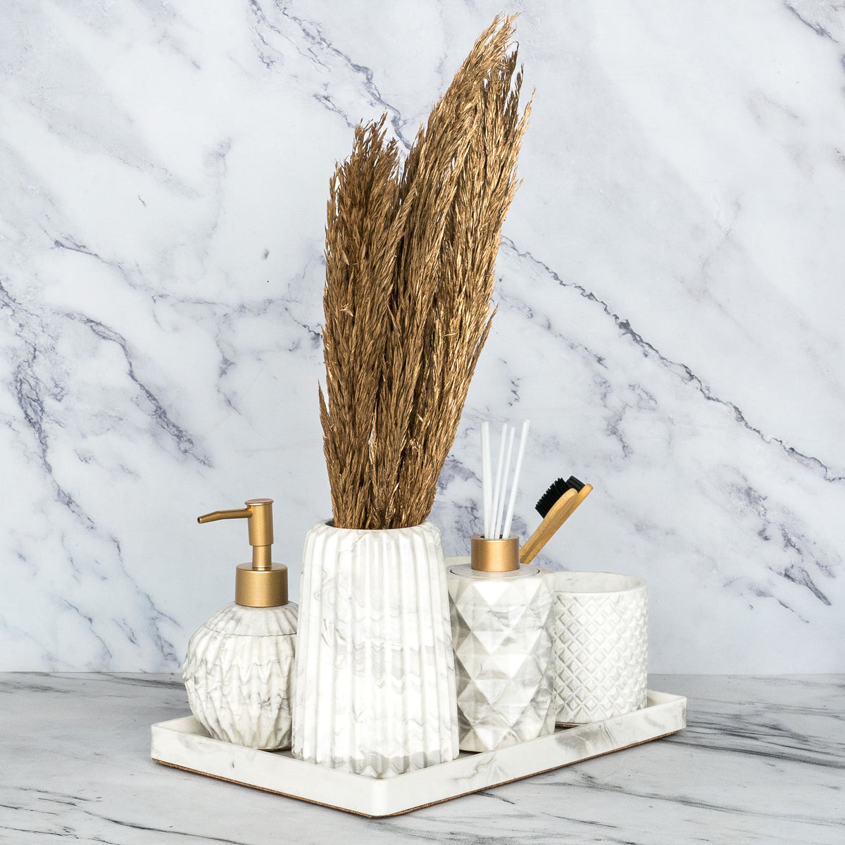 Sattvario Bathroom Set in Moon Light, handcrafted bathroom accessories set