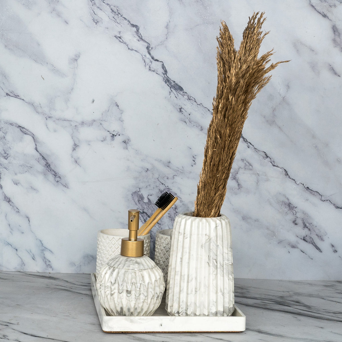 Sattvario Bathroom Set in Moon Light, handcrafted bathroom accessories set