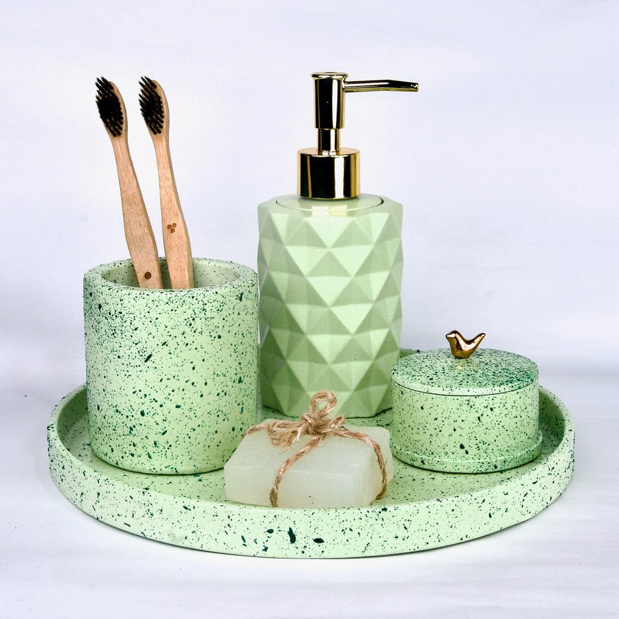 Seafoam Bathroom Set in Lake View, handcrafted bathroom accessories set