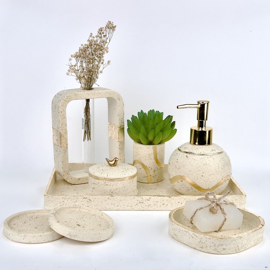 Serendipity Bathroom Set in Moon Light, handcrafted bathroom accessories set