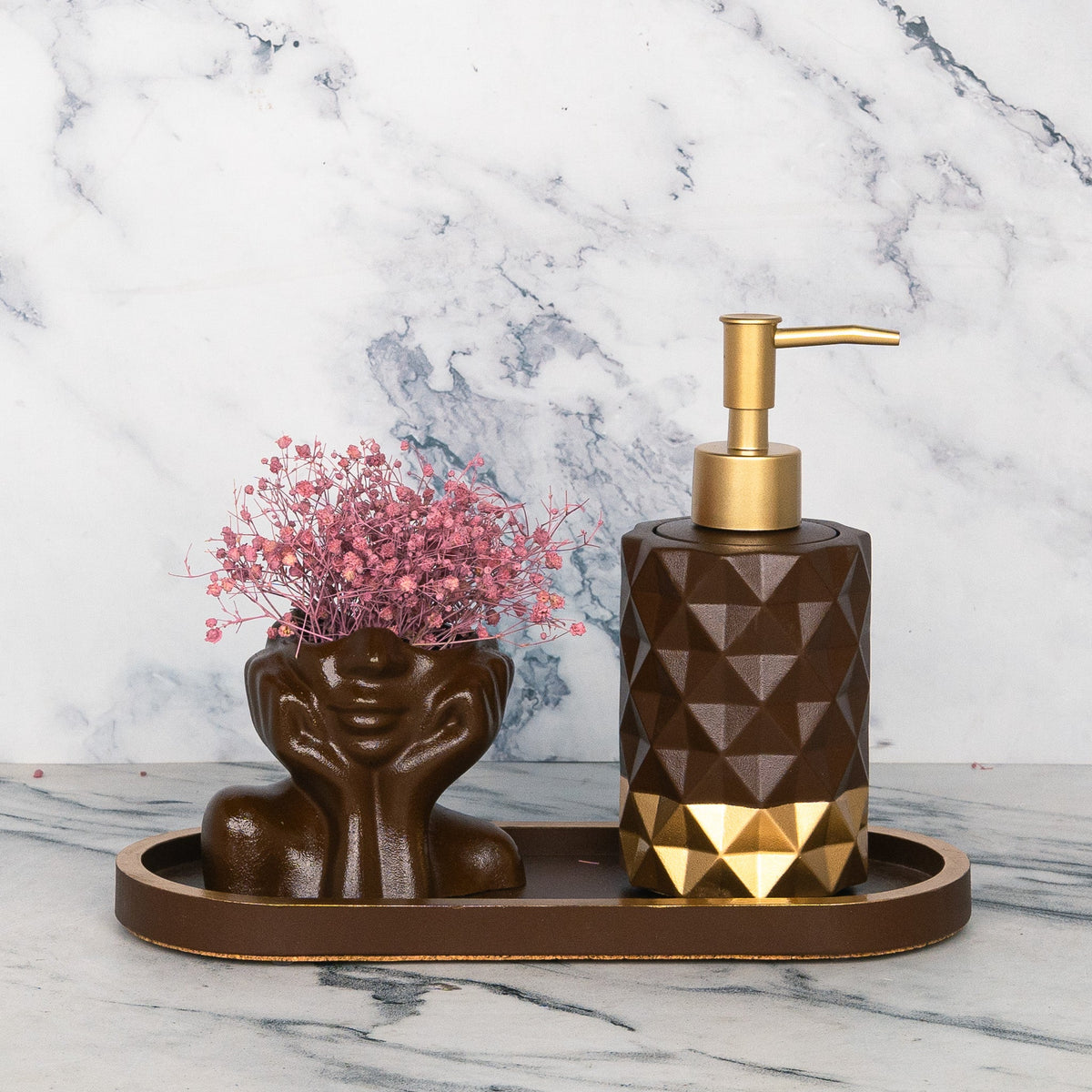 Sienna Bathroom Set in Vintage Walnut, handcrafted bathroom accessories set