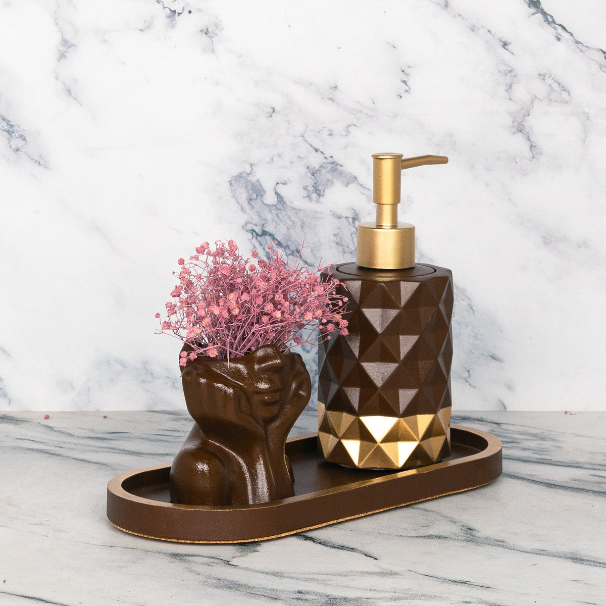Sienna Bathroom Set in Vintage Walnut, handcrafted bathroom accessories set