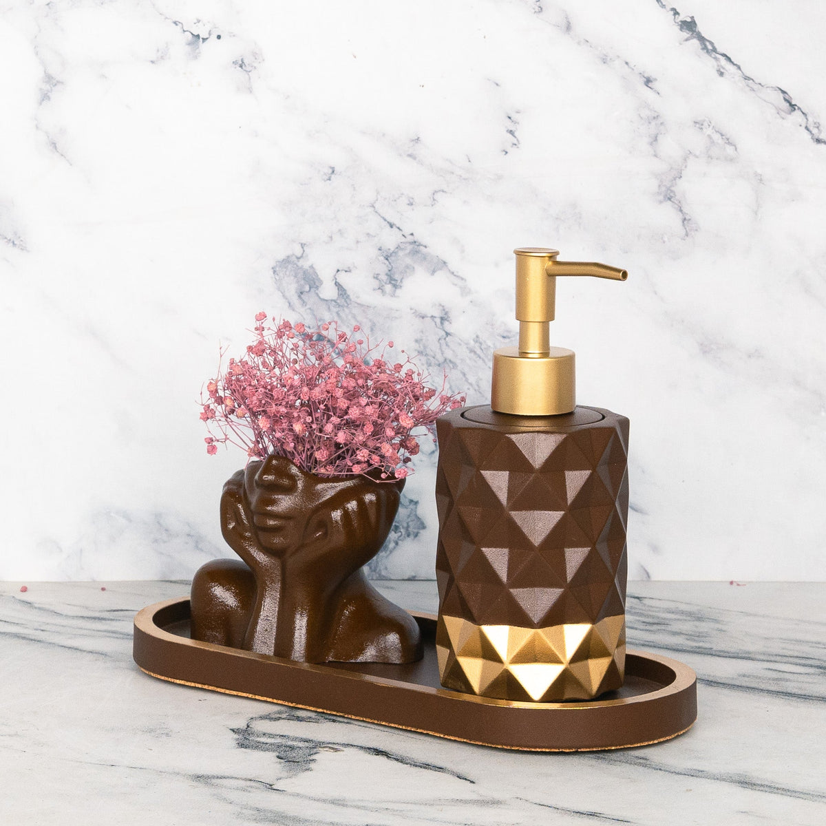 Sienna Bathroom Set in Vintage Walnut, handcrafted bathroom accessories set