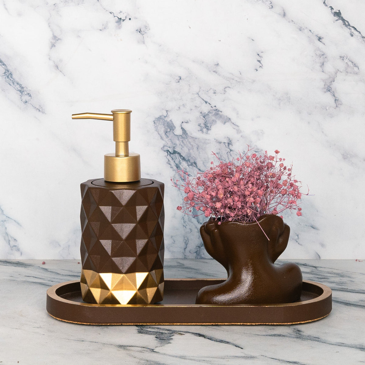 Sienna Bathroom Set in Vintage Walnut, handcrafted bathroom accessories set