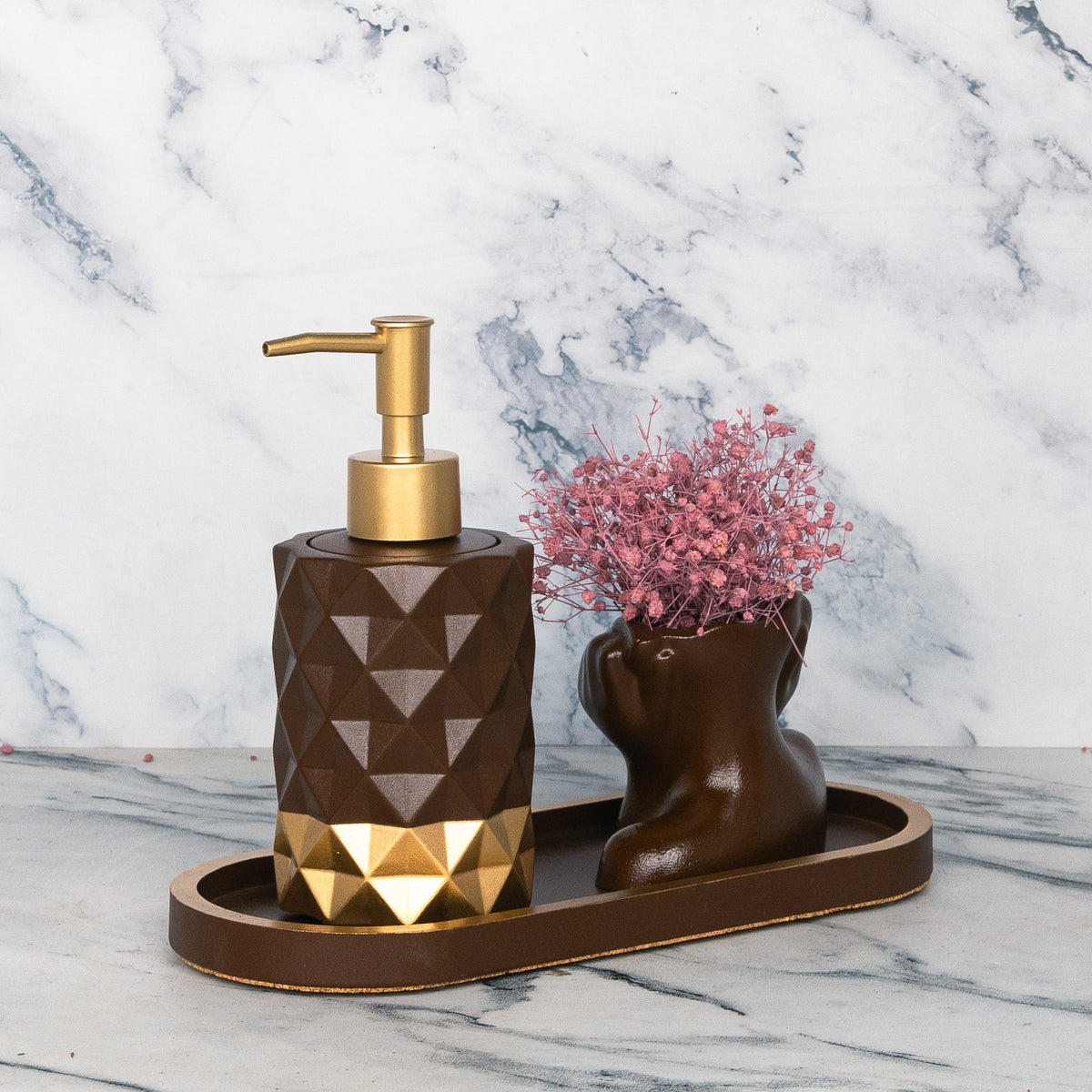 Sienna Bathroom Set in Vintage Walnut, handcrafted bathroom accessories set