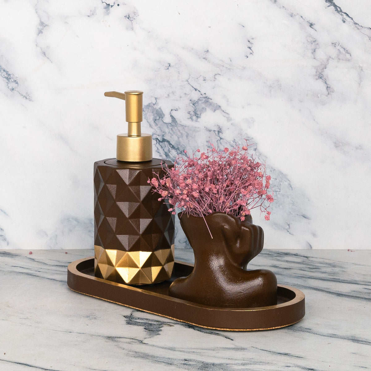 Sienna Bathroom Set in Vintage Walnut, handcrafted bathroom accessories set