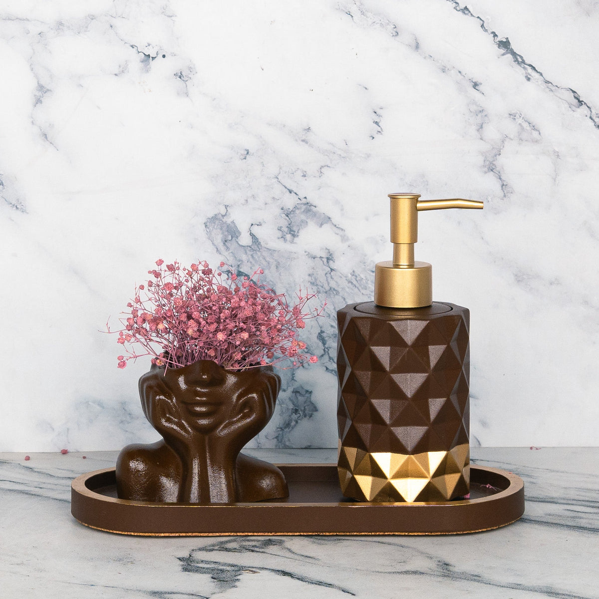 Sienna Bathroom Set in Vintage Walnut, handcrafted bathroom accessories set
