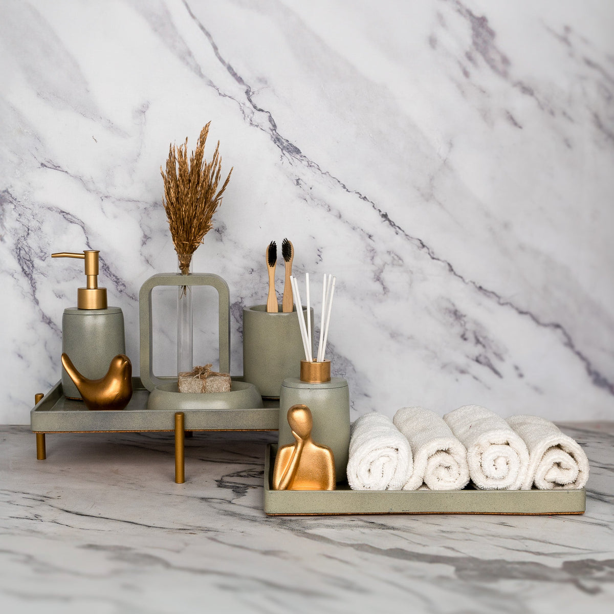 Sorrento Bathroom Set in Burnished Grey, handcrafted bathroom accessories set