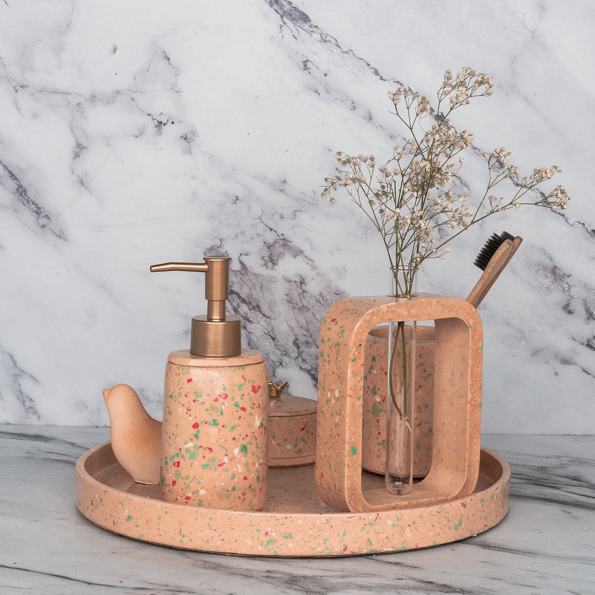 Sprinkle Bathroom Set in Sunset Glow, handcrafted bathroom accessories set