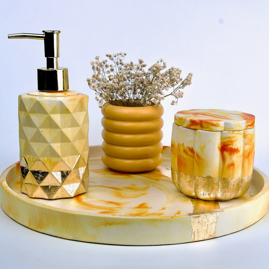 Sunflower Bathroom Set in Harvest Cream, handcrafted bathroom accessories set