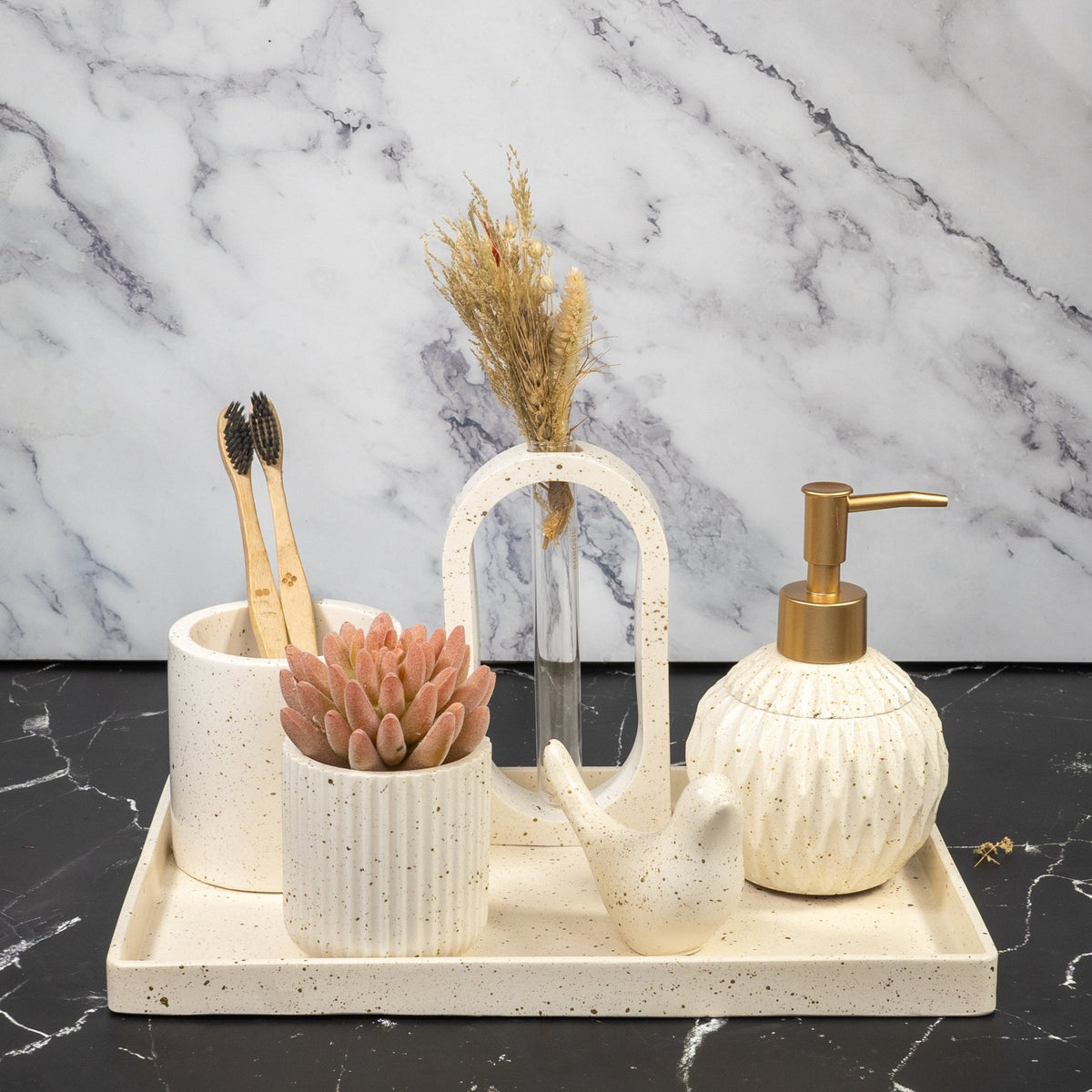 Symphony Bathroom Set in Moon Light, handcrafted bathroom accessories set