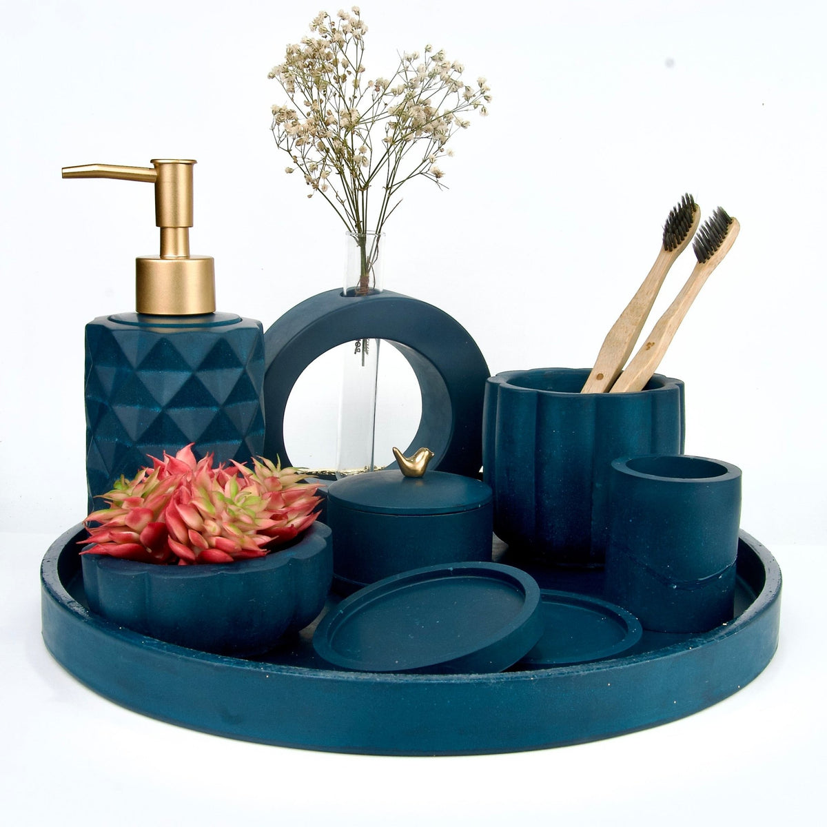 Teal Dreams Bathroom Set in Nautical Depth, handcrafted bathroom accessories set