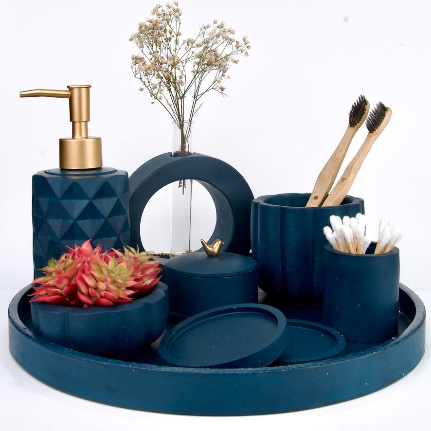 Teal Dreams Bathroom Set in Nautical Depth, handcrafted bathroom accessories set