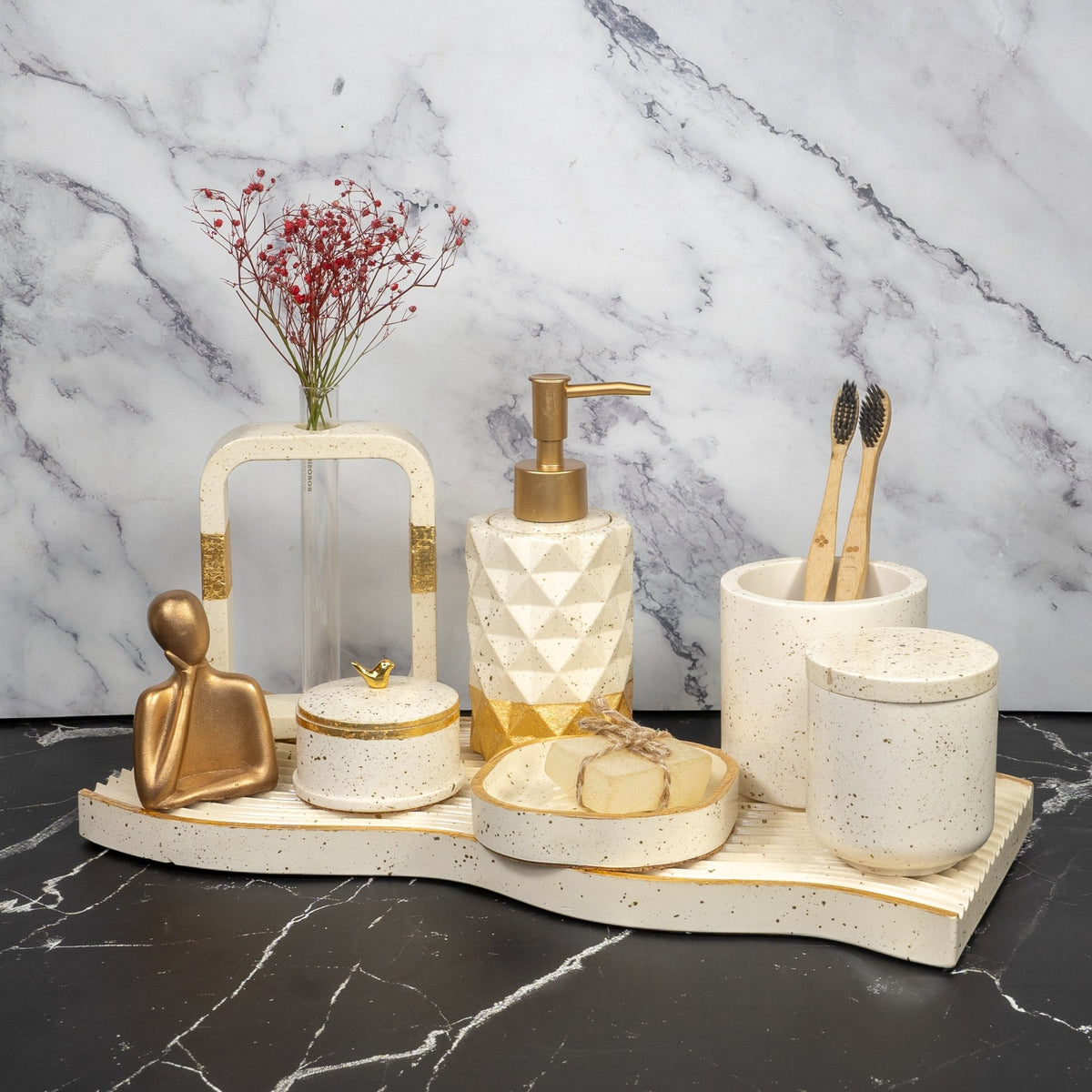 Treasure Bathroom Set in Moon Light, handcrafted bathroom accessories set