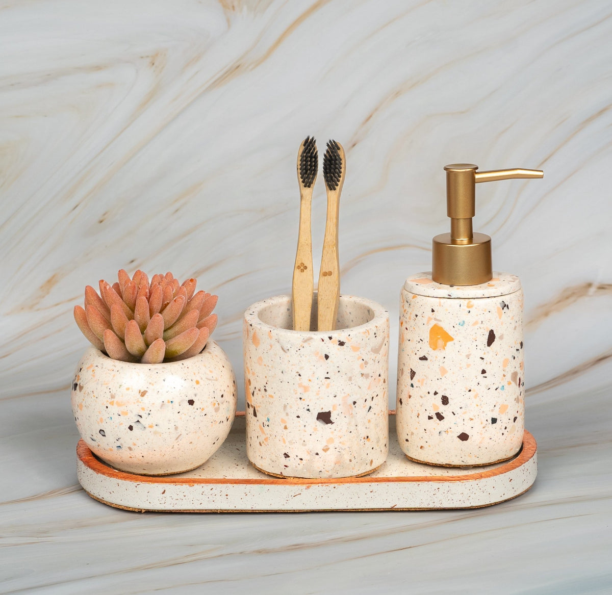 Tropica Bathroom Set in Moon Light, handcrafted bathroom accessories set