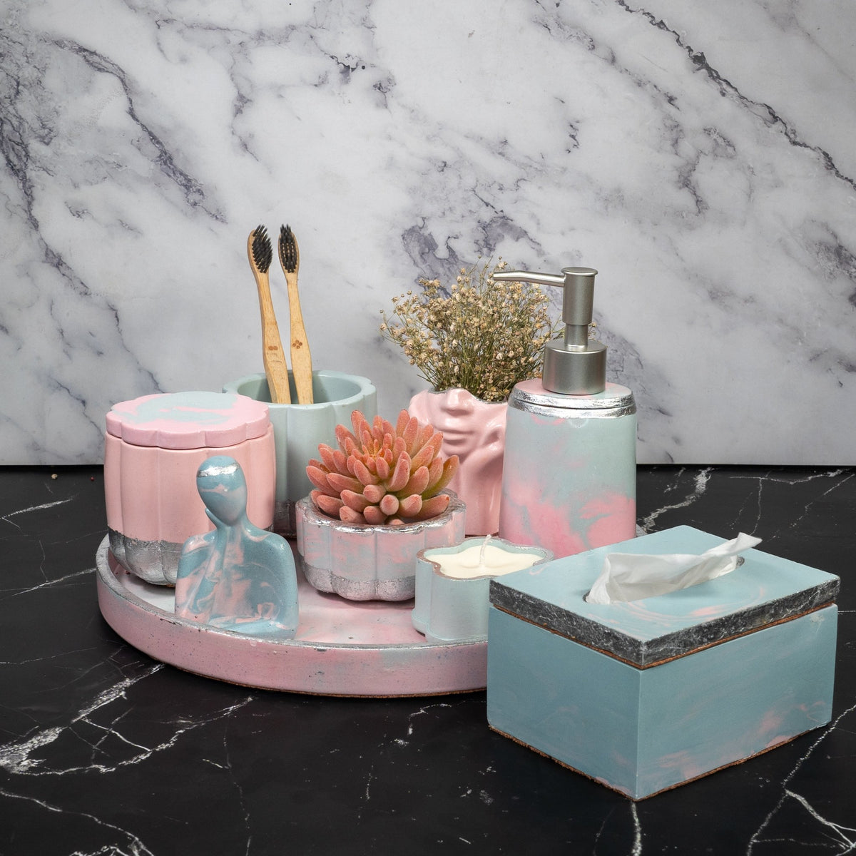 Twinkle Bathroom Set in Serene Blush, handcrafted bathroom accessories set