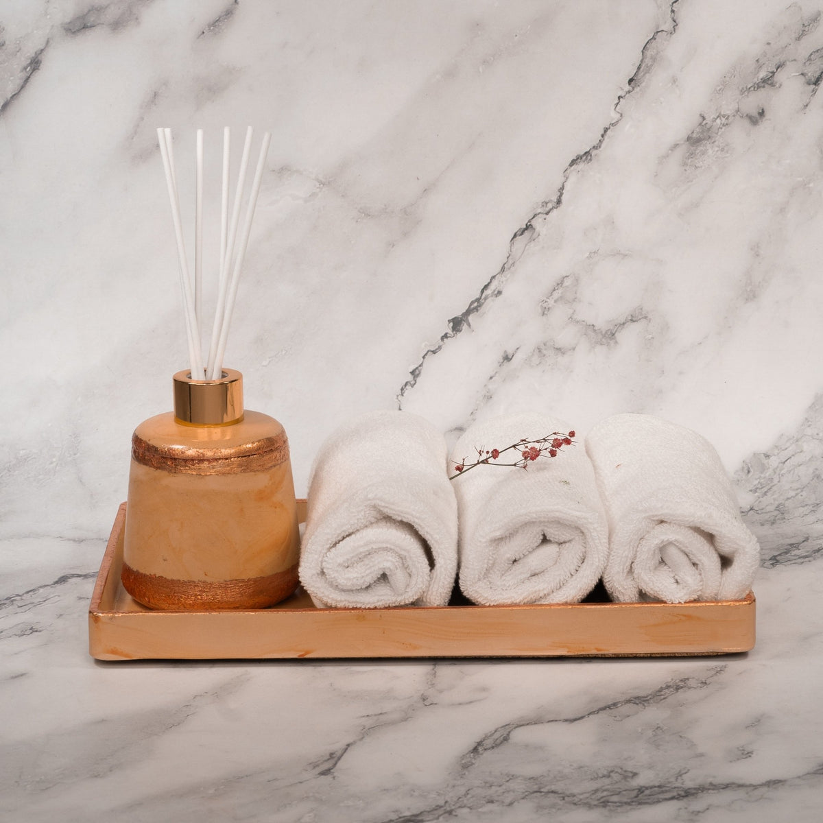 Vida Bathroom Set in Sunset Glow, handcrafted bathroom accessories set