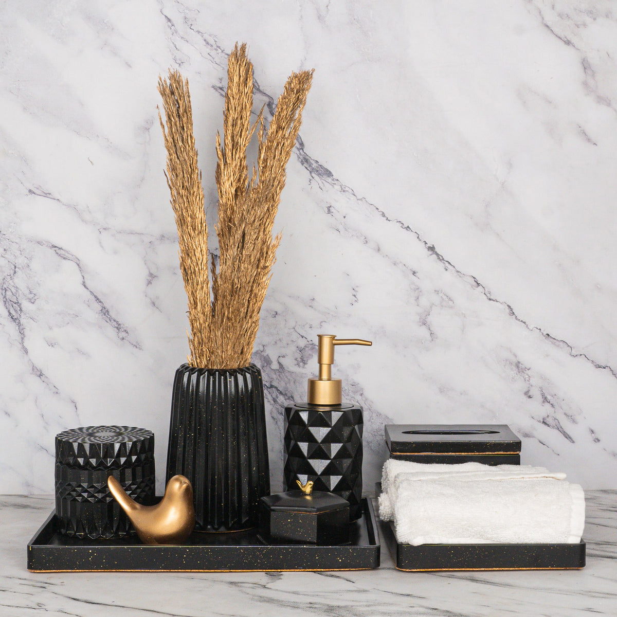 Vortex Bathroom Set in Charcoal Black, handcrafted bathroom accessories set