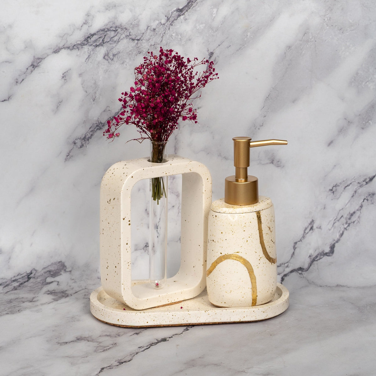 Zara Bathroom Set in Moon Light, handcrafted bathroom accessories set